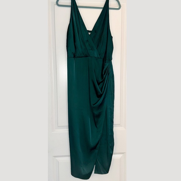 Abercrombie & Fitch A&F Satin Green Draped Wrap Midi Dress Large Petite - Picture 6 of 12